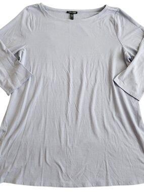 Eileen Fisher Tunic Top Women's L Blue Gray Soft Relaxed Knit Casual Side Slit